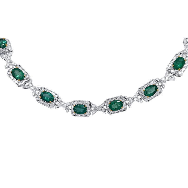 17.37 Cttw Oval Emerald and 8.15 Cttw Diamond 18K Two Tone Gold Necklace