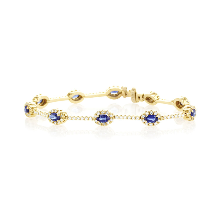 3.01 Cttw Oval Sapphire and 1.34 Cttw Round Diamond 14K Yellow Gold Bracelet