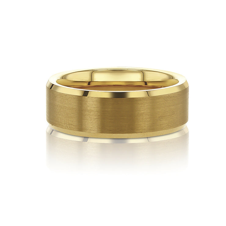 Men's 8MM Brushed Center with Beveled Edges Gold-Plated Tungsten Band