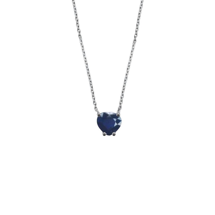 1.15 CT Heart Shape Blue Sapphire Solitaire 16" 14K White Gold Necklace