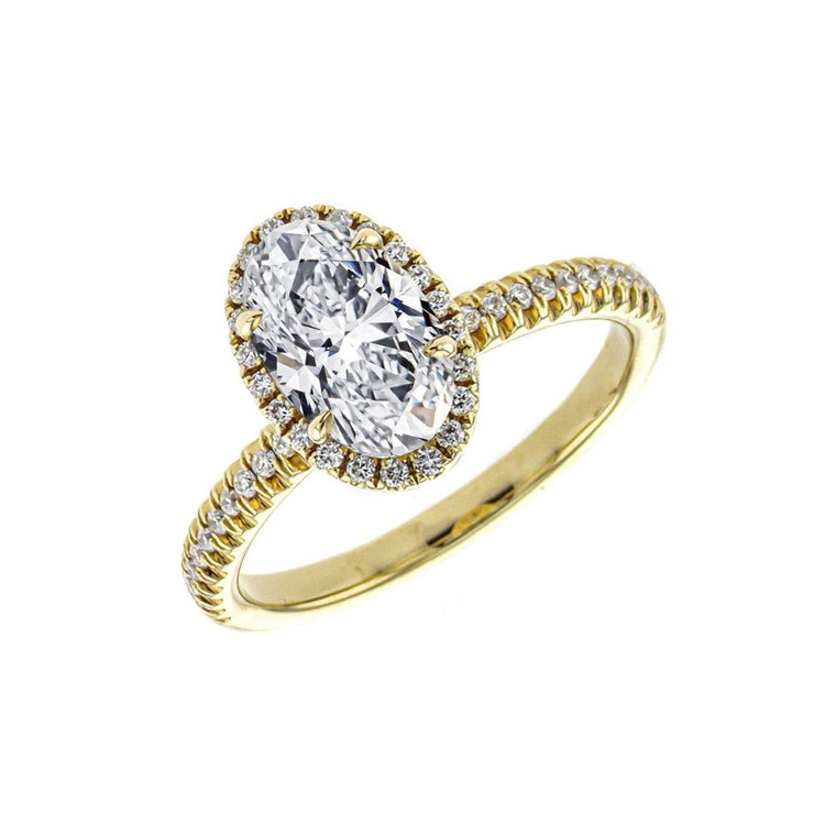 1.50 CT Oval Diamond and 0.24 CT Halo 18K Yellow Gold Engagement Ring