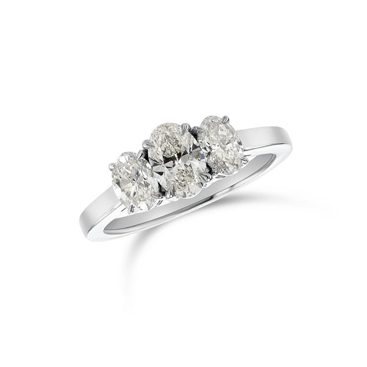 0.64 CT Oval Diamond and 0.70 CT Three Stone 14K White Gold Engagement Ring