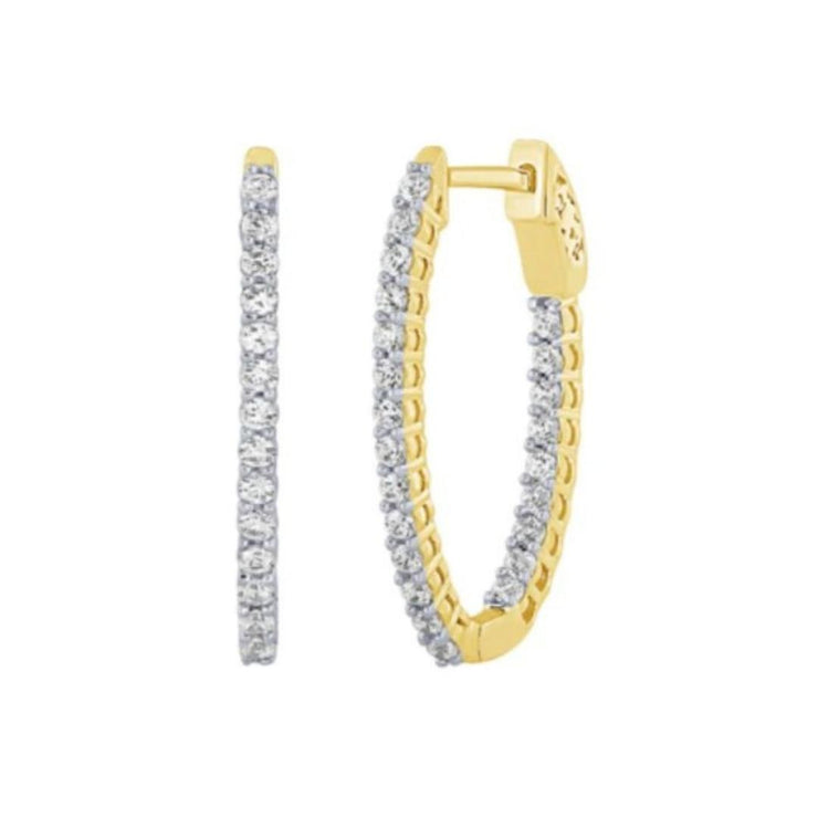 14K Yellow Gold 1.00 CT Diamond Inside Out Hoop Earrings