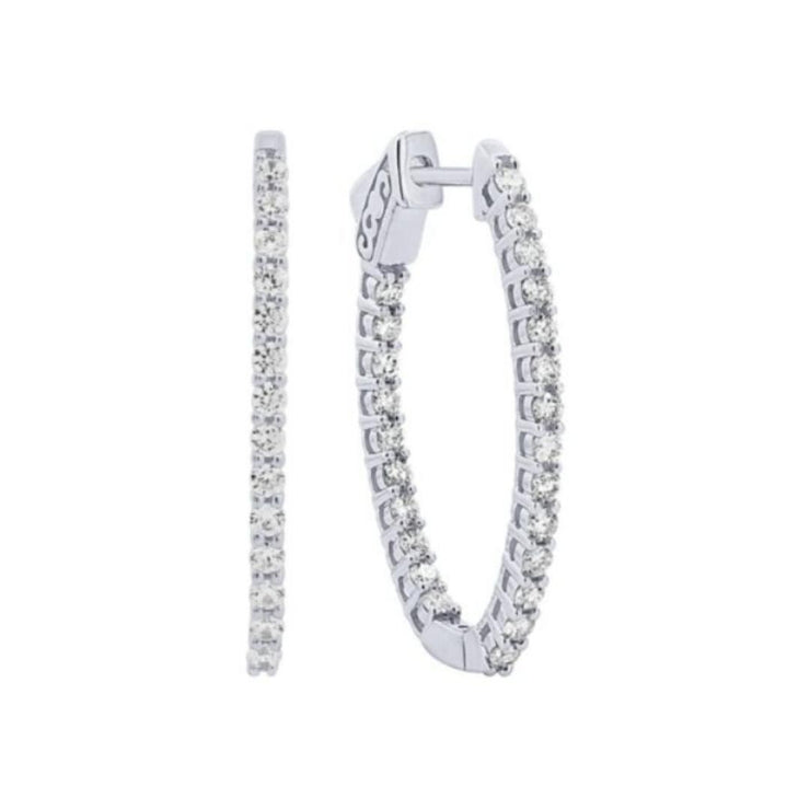 14K White Gold 2.00 CT Diamond Inside Out Hoop Earrings