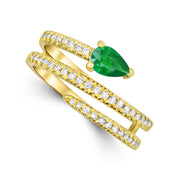 0.35 CT Green Emerald and 0.30 Cttw Diamond 14K Yellow Gold Spiral Ring