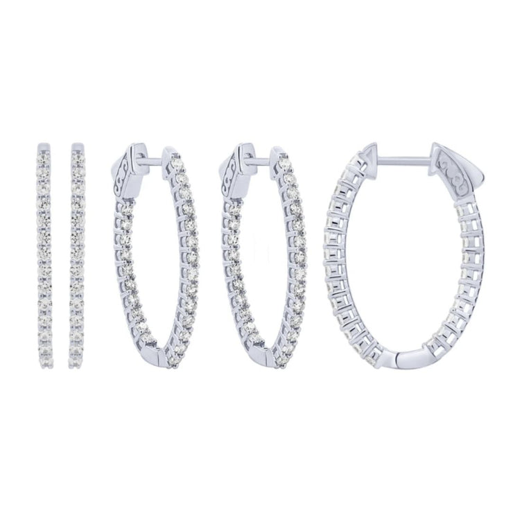 14K White Gold 2.00 CT Diamond Inside Out Hoop Earrings