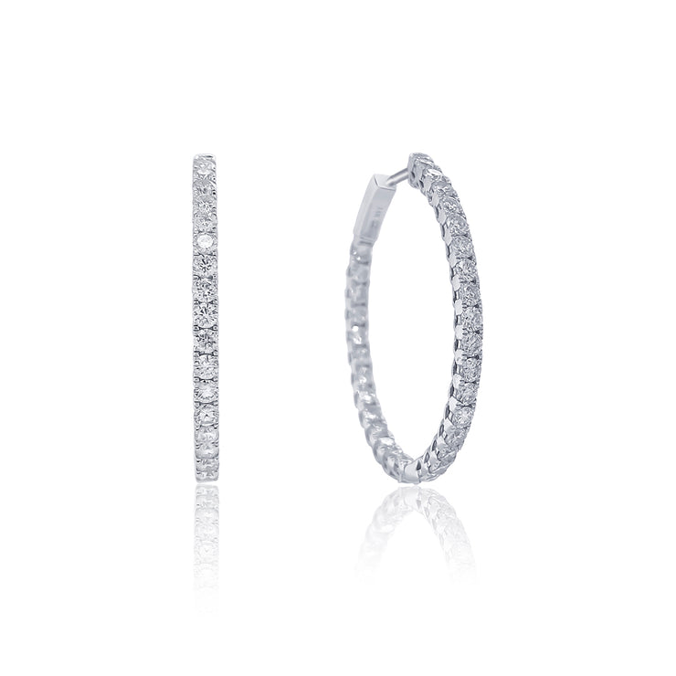 3.10 CT Round Diamond Inside-Out 14K White Gold Hoop Earrings