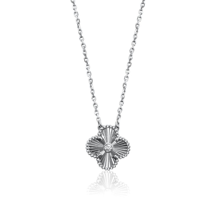 18K White Gold 0.05 CT Diamond Flower Necklace