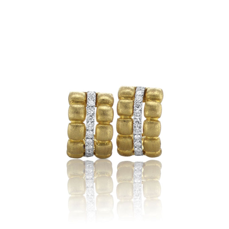14K Yellow Gold Diamond Brushed Huggie Earrings