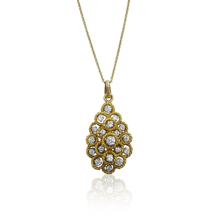 18K Yellow Gold 1.50 CT Round Diamond Vintage Necklace