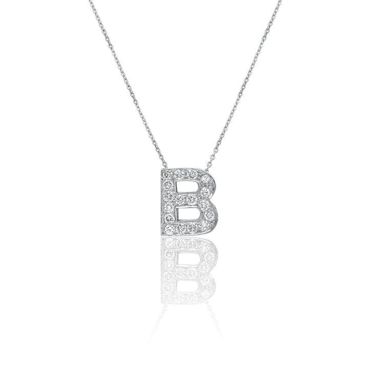 0.11 Carat Round Diamond Initial "B" Necklace 10K White Gold