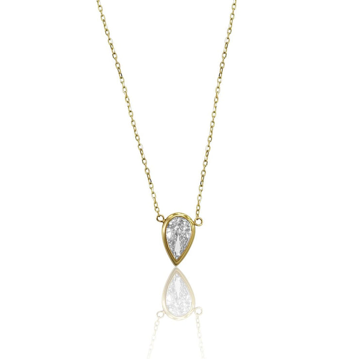 14K Yellow Gold 1.04 CT Pear Diamond Bezel Necklace