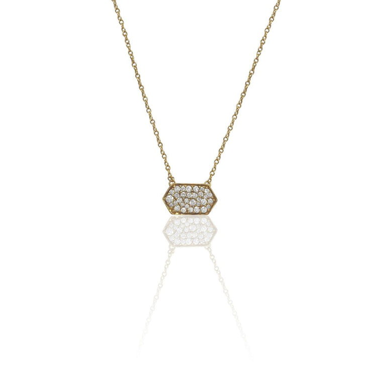 10K Yellow Gold 1.00 CT Diamond Pavé Hexagon Necklace