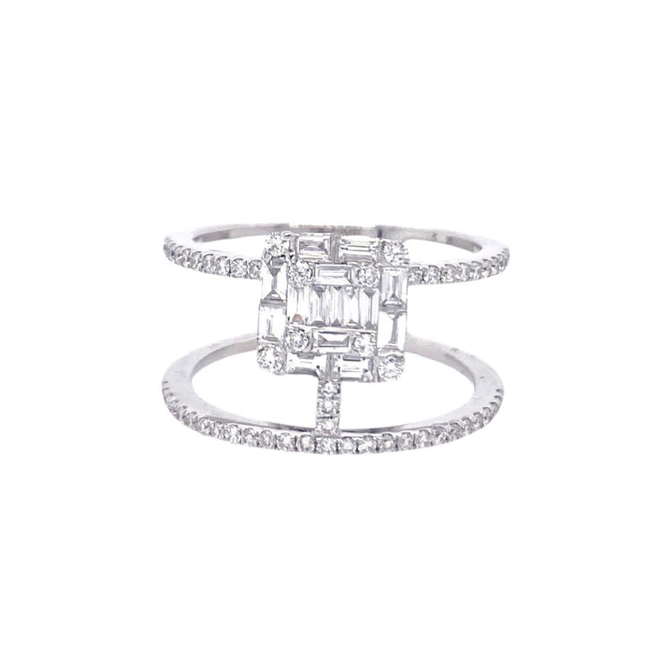 18K White Gold 0.77 CT Baguette & Round Diamond Fashion Ring