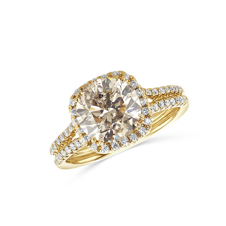 18K Yellow Gold 2.49 CT Round Diamond Halo Split-Shank Engagement Ring