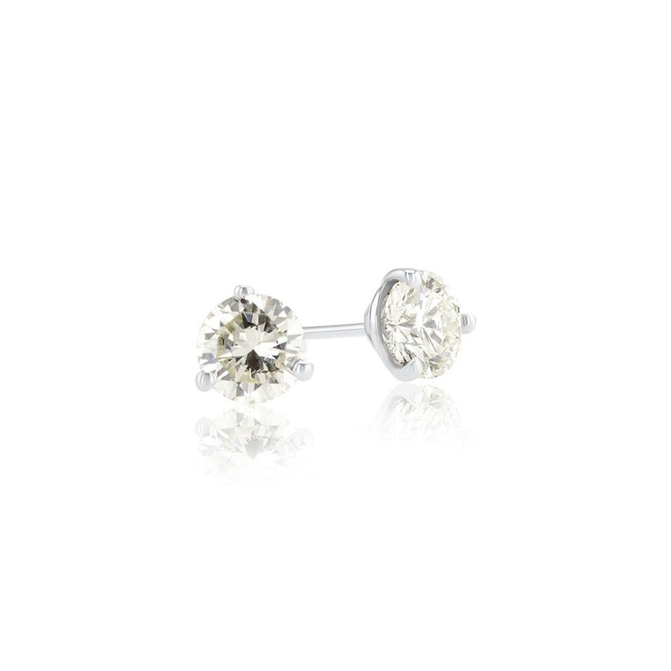 14K White Gold 1.00 CT Round Diamond Three-Prong Martini Stud Earrings