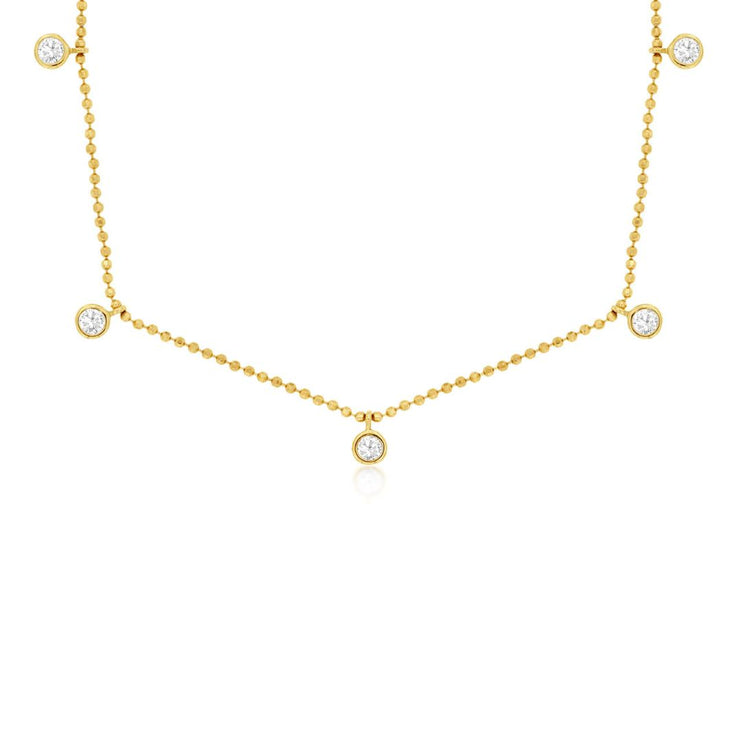 0.50 Cttw Round Diamond Dangle Bezel Fashion 14K Yellow Gold Station Necklace