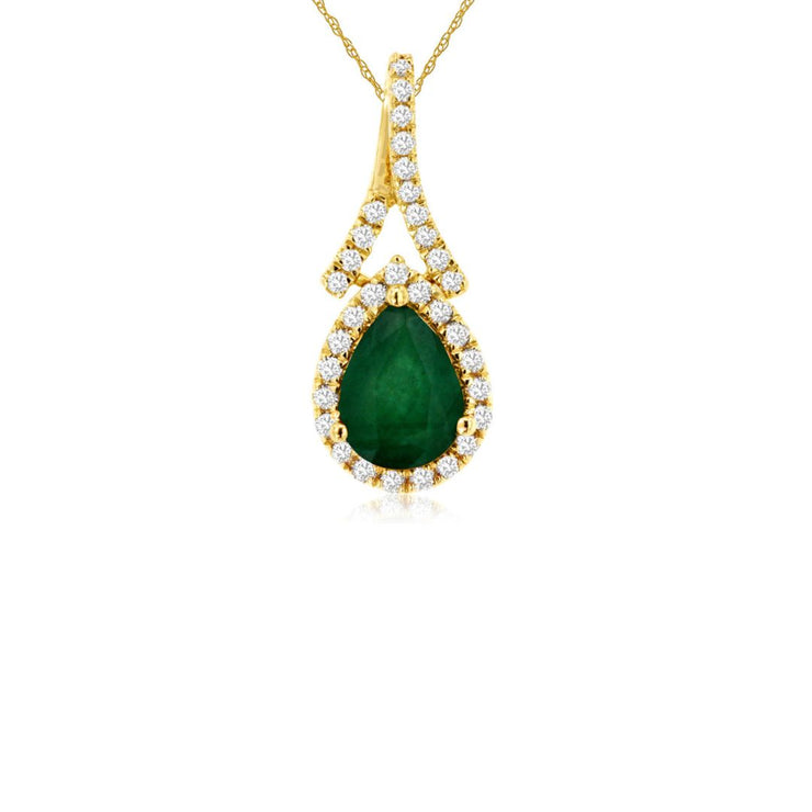 0.68 CT Pear Emerald and 0.15 Cttw Diamond Halo 14K Yellow Gold Pendant with Chain