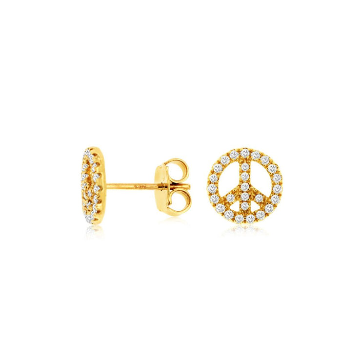 0.25 Cttw Round Diamond Peace 14K Yellow Gold Stud Earrings