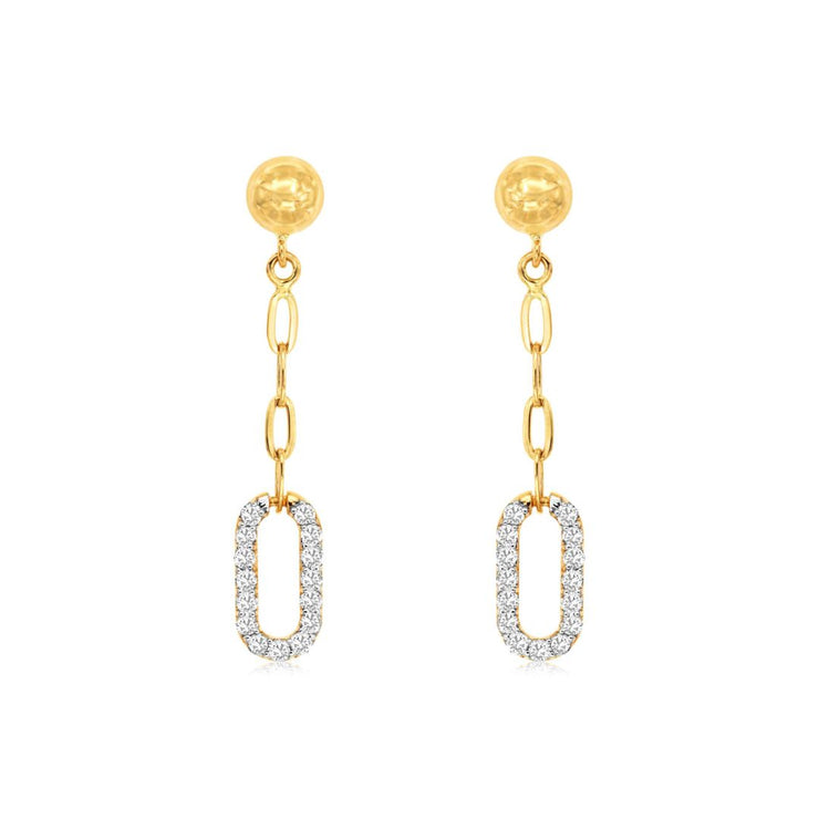 0.40 Cttw Diamond Paperclip Dangle 14K Yellow Gold Earrings
