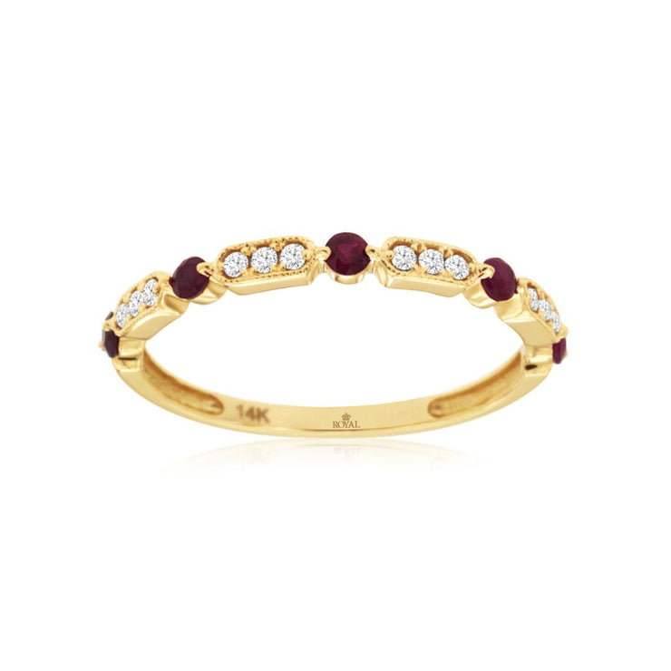 0.25 Cttw Ruby and 0.10 Cttw Diamond Alternating 14K Yellow Gold Fashion Band
