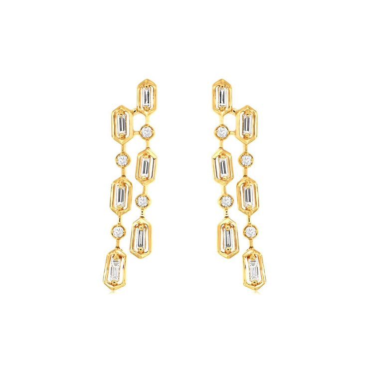 0.40 Cttw Baguette Diamond Chandelier 14K Yellow Gold Dangle Earrings