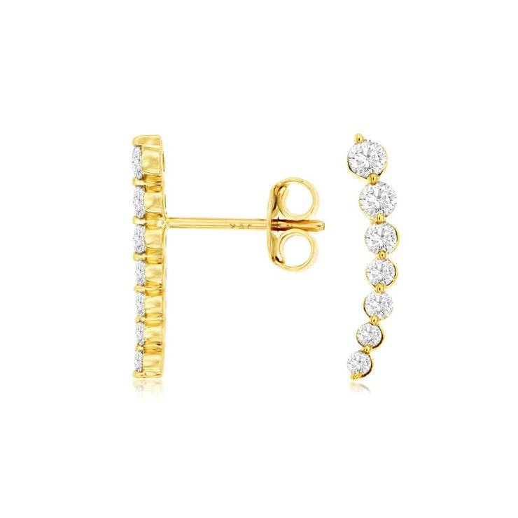 0.53 Cttw Round Diamond Curved Line 14K Yellow Gold Fashion Earring