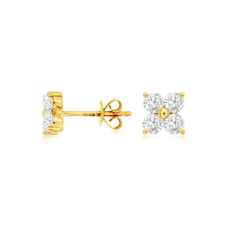 0.80 Cttw Round Diamond 14K Yellow Gold Flower Stud Earring