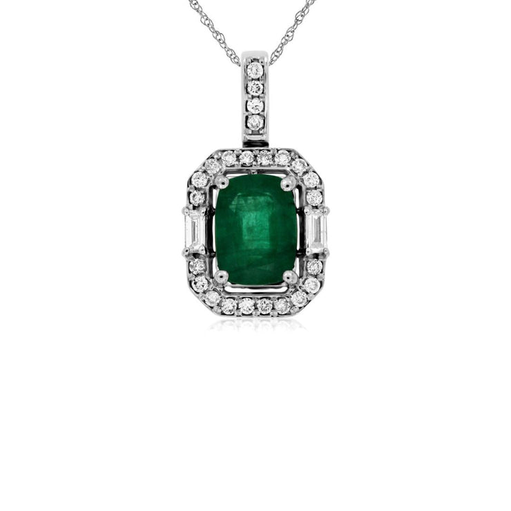 1.60 CT Emerald and 0.25 Cttw Diamond 14K White Gold Halo Pendant