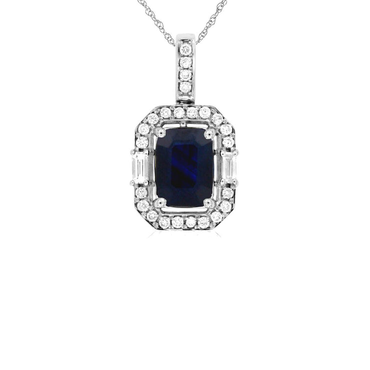 1.60 CT Sapphire and 0.27 Cttw Diamond 14K White Gold Halo Pendant