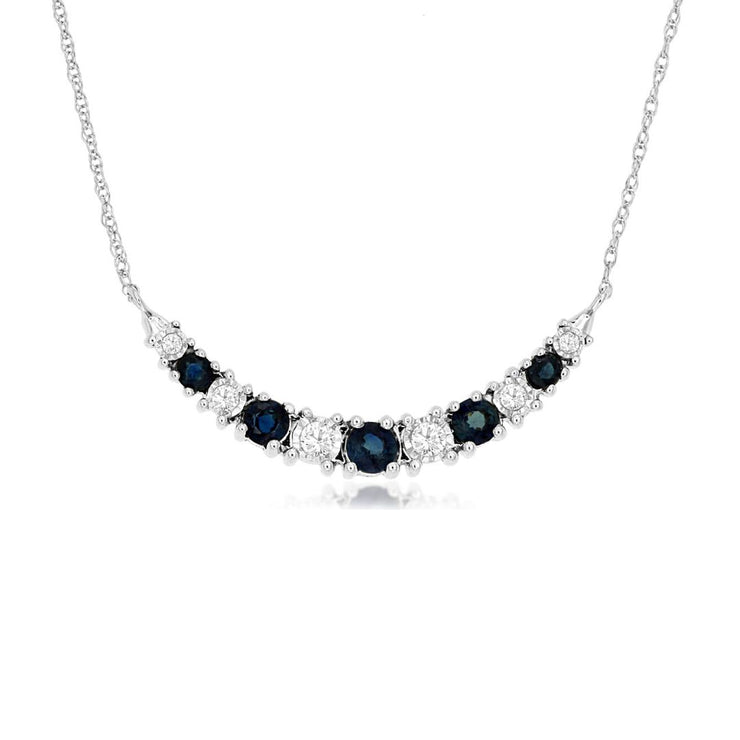 0.40 Cttw Round Sapphires and 0.10 Cttw Diamond Alternating 14K White Gold Necklace