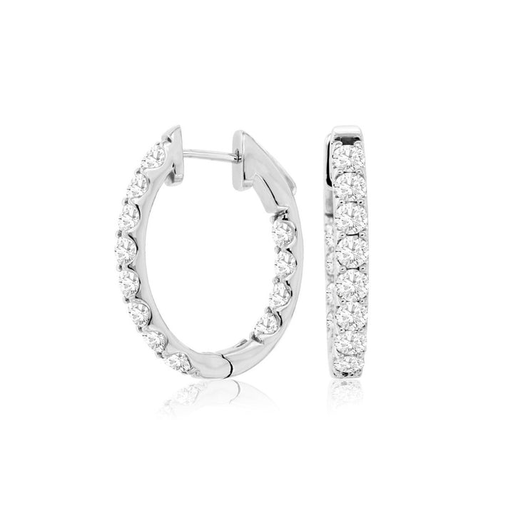 3.00 Cttw Round Diamond 14K White Gold Oval Inside-Out Hoop Earrings