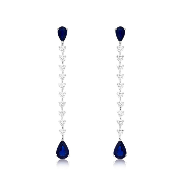 1.62 Cttw Pear Cut Sapphire and 0.60 Cttw Diamond 14K White Gold Dangle Earrings
