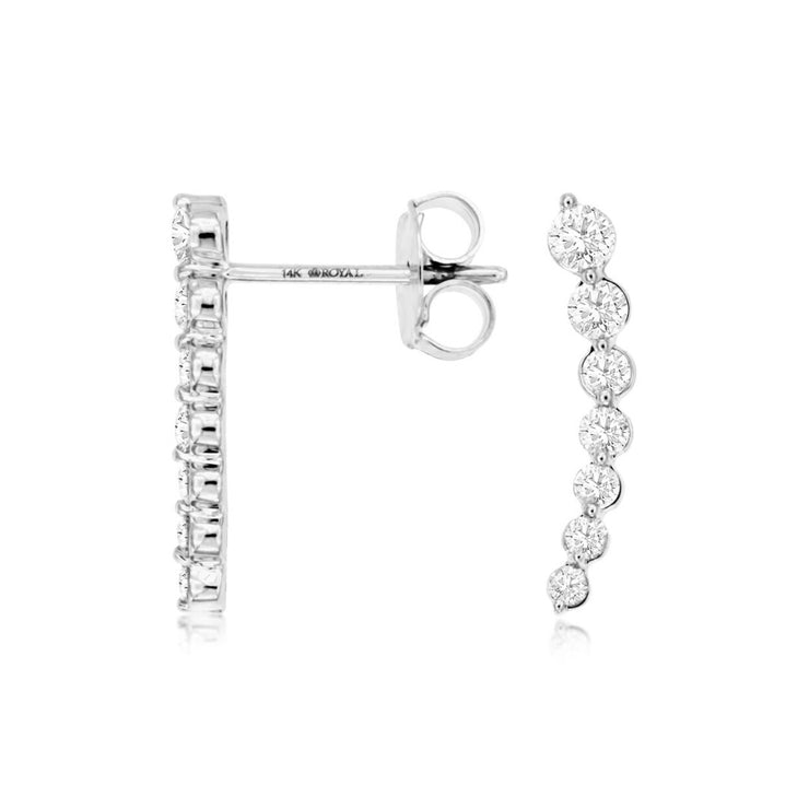 0.53 Cttw Round Diamond 14K White Gold Curved Bar Stud Fashion Earrings