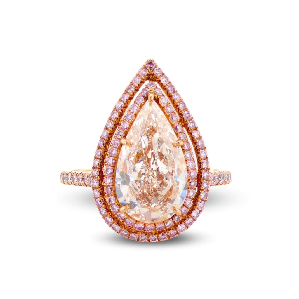 Platinum and 18K Rose Gold Pear Shape Diamond and Pink