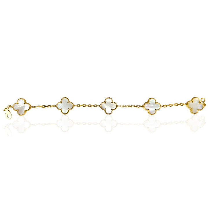1.50 Cttw Mother of Pearl Clover 18K Yellow Gold Fashion Bracelet