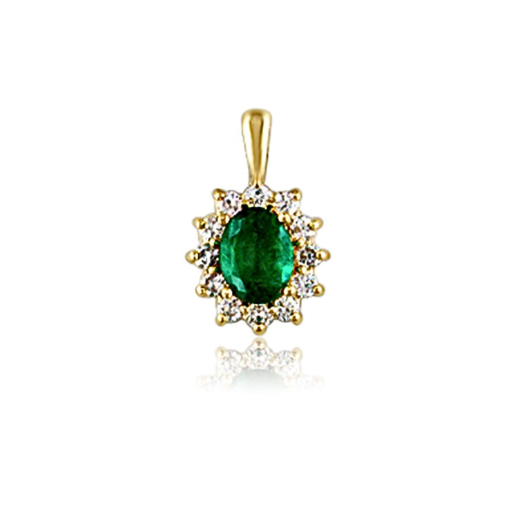 1.20 CT Oval Cut Emerald and 0.63 Cttw Diamond Halo 14K Yellow Gold Necklace