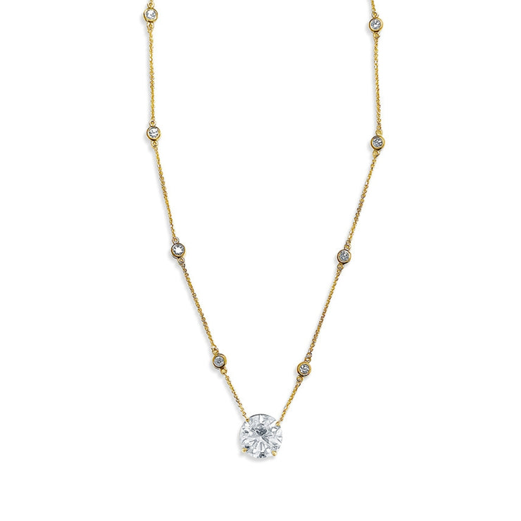 6.40 CT Round and 1.00 Cttw Diamonds-by-the-Yard 14K Yellow Gold Necklace