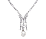 18K White Gold 5.00 CT Round Diamond Pearl Necklace