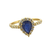 14K Yellow Gold 1.147 CT Blue Sapphire & Diamond Halo Ring