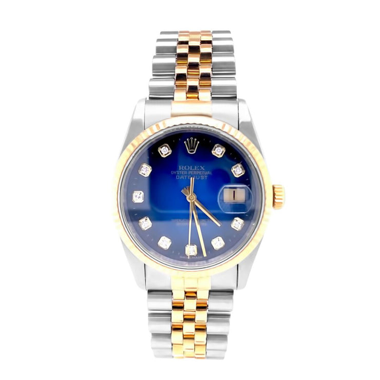 Pre-Owned Rolex Blue Diamond Dial Two-Tone Datejust Watch