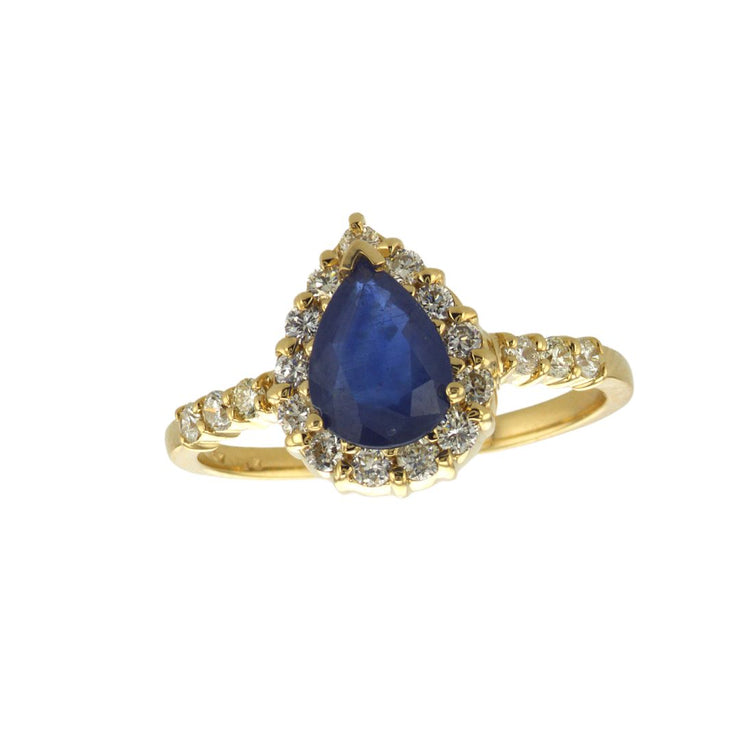 14K Yellow Gold 1.147 CT Blue Sapphire & Diamond Halo Ring