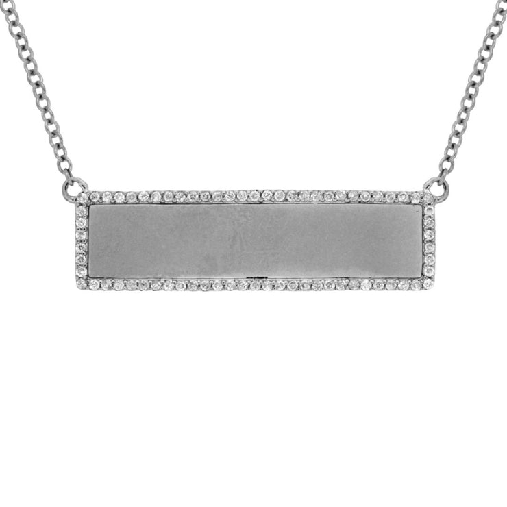 14K White Gold Blank Bar Pendant With Diamond Accents