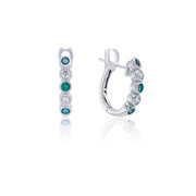 0.29 CT Round Emerald and 0.19 CT Round Diamond Bezel Milgrain 14K White Gold Huggie Earrings