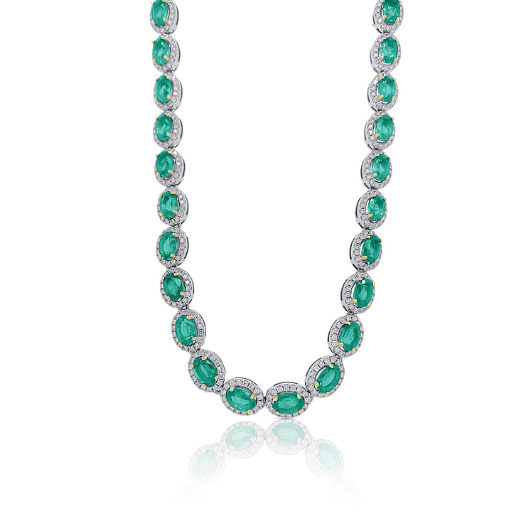 22.19 Cttw Oval Emerald 18k Two Tone Gold Necklace