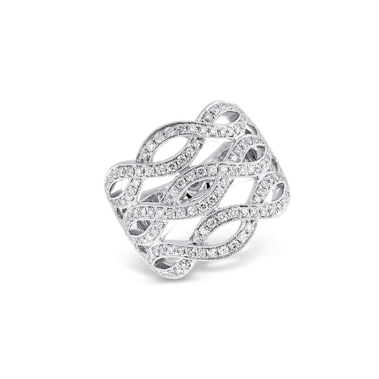 0.71 Cttw Round Diamond Twist 18K White Gold Fashion Ring