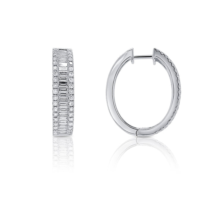 1.17 Cttw Baguette and 0.80 Round Diamond 18K White Gold Hoop Earrings
