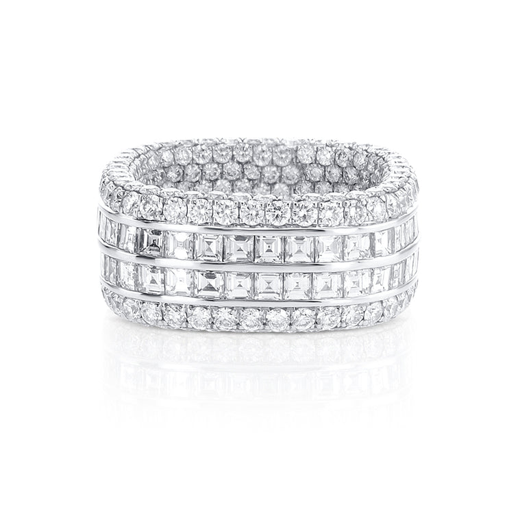 2.81 Cttw Carré and 4.82 Cttw Round Diamond Pavé In-&-Out 18K White Gold Fashion Band