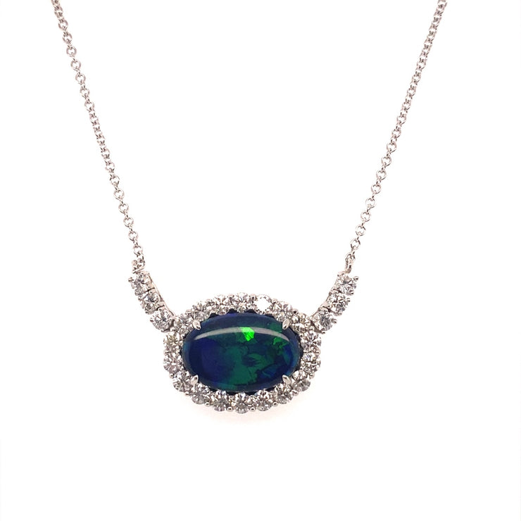 18K White Gold East-West Opal & Diamond Necklace