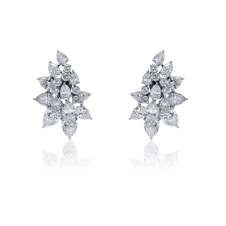 10.25 Cttw Pear and Round Diamond Cluster Platinum Clip-On Earring